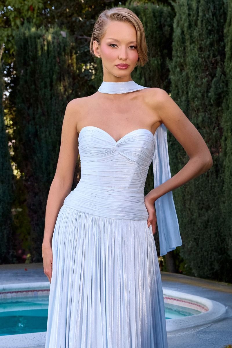 Formal Dresses Long Prom A Line Pleated Formal Dress LaDivine CD414 Sky Blue