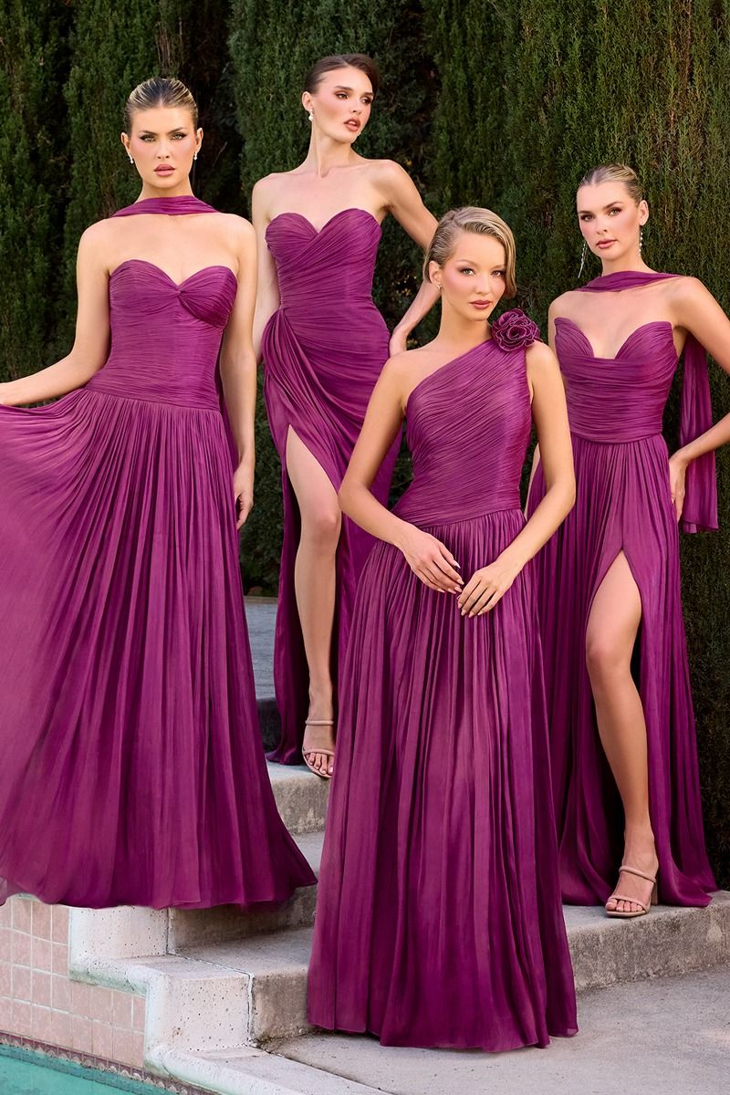 Formal Dresses Long Prom Pleated A Line Formal Dress LaDivine CD414 Mulberry