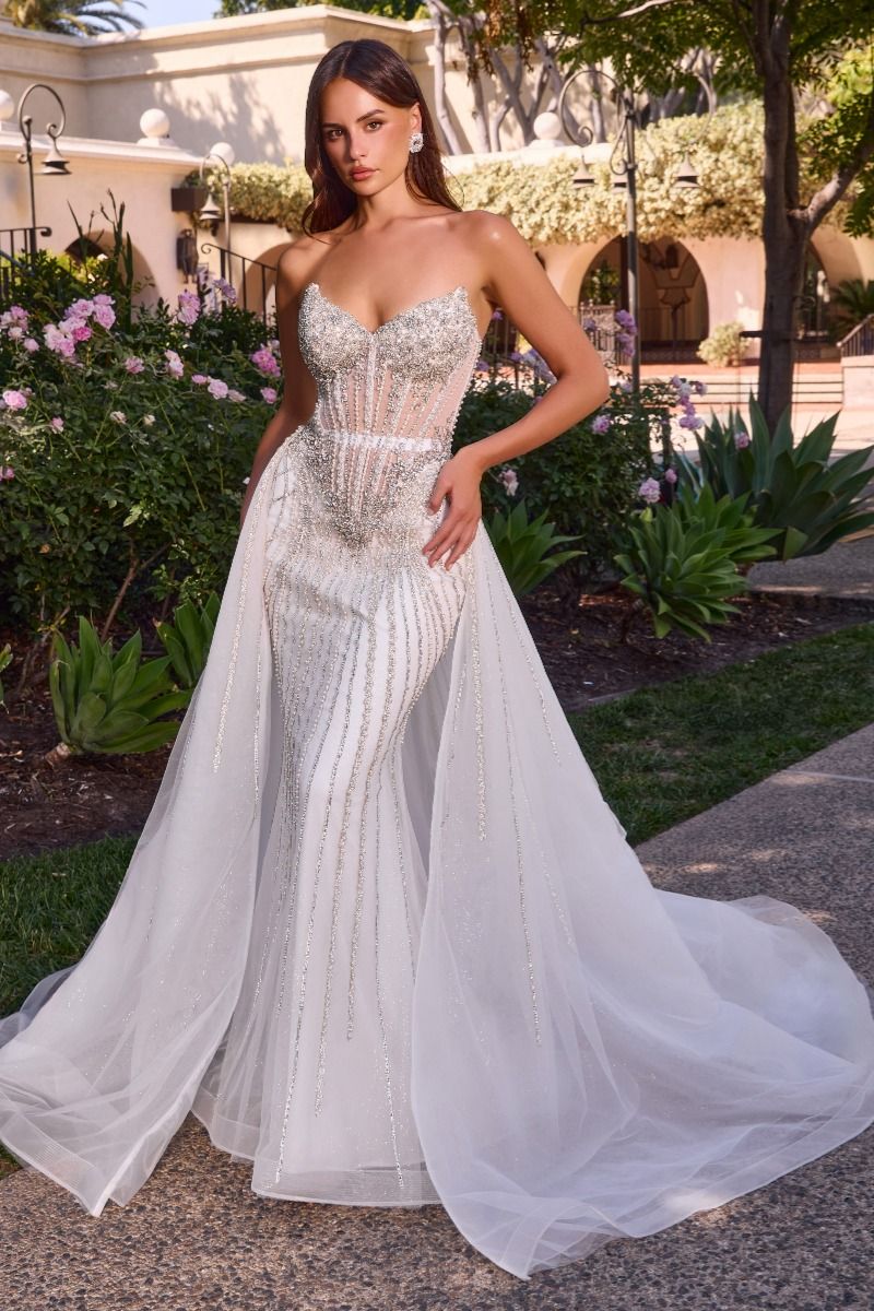 Off White Sweetheart Floor-Length Mesh Wedding Dresss Beaded LaDivine CD643W