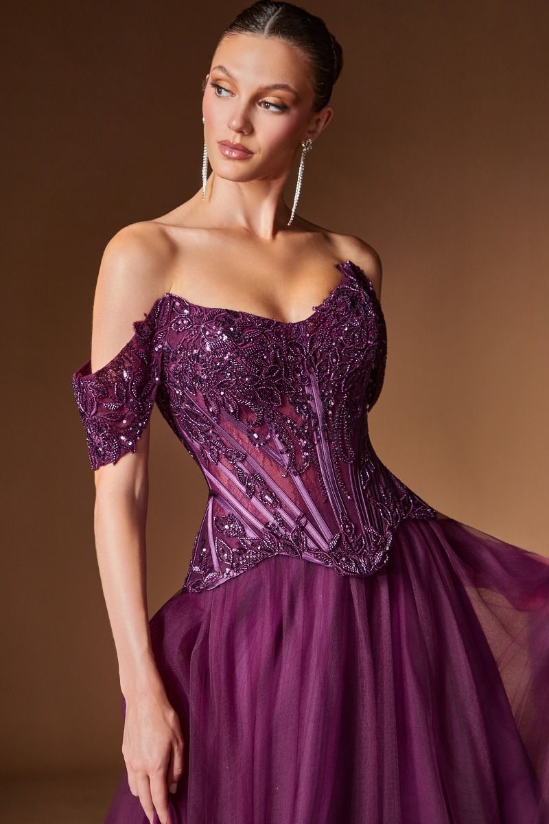 Off-the-Shoulder Floor-Length Tulle Formal Ball Gown LaDivine 657