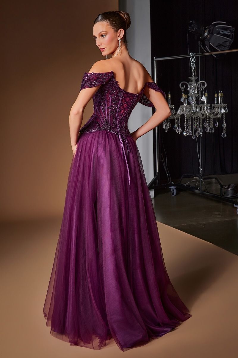 Off-the-Shoulder Floor-Length Tulle Formal Ball Gown LaDivine 657