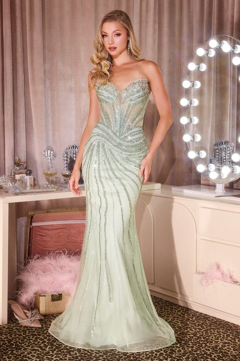 Prom Dresses Long Formal Sequin Evening Prom Beaded Dress LaDivine CD660 Sage