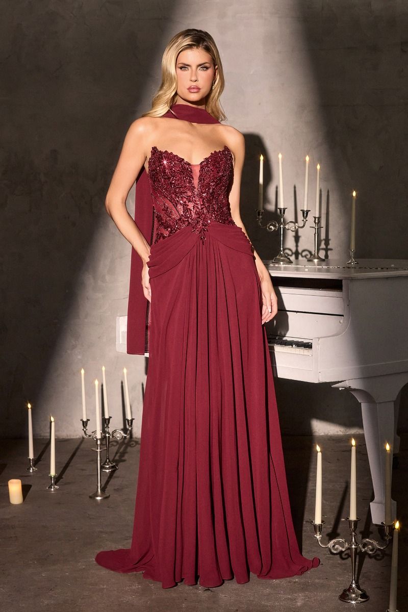 Prom Dresses Long Formal Prom A line Dress LaDivine CD673 Burgundy
