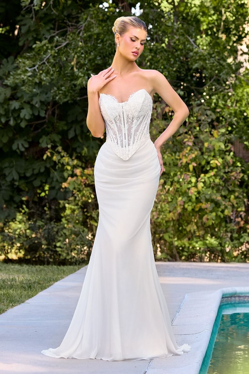 Wedding Dresses Long Lace Bridal Fitted Wedding Dress LaDivine CD683W Off White