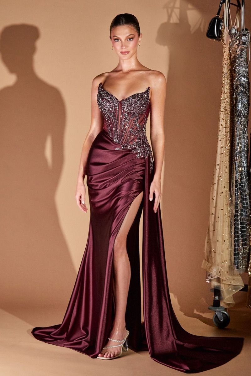 Prom Dresses Long Formal Beaded Corset Prom Evening Dress Plum Noir