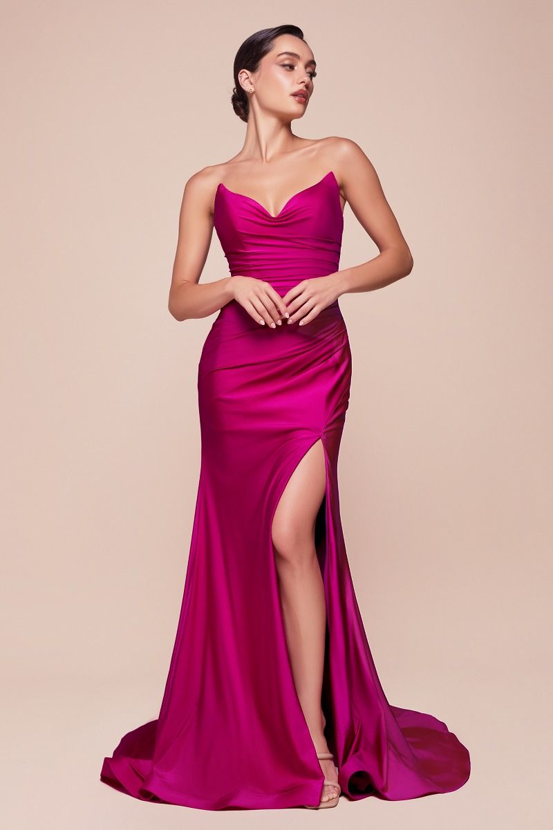 Prom Dresses Fitted Long Formal Slit Prom Dress Magenta