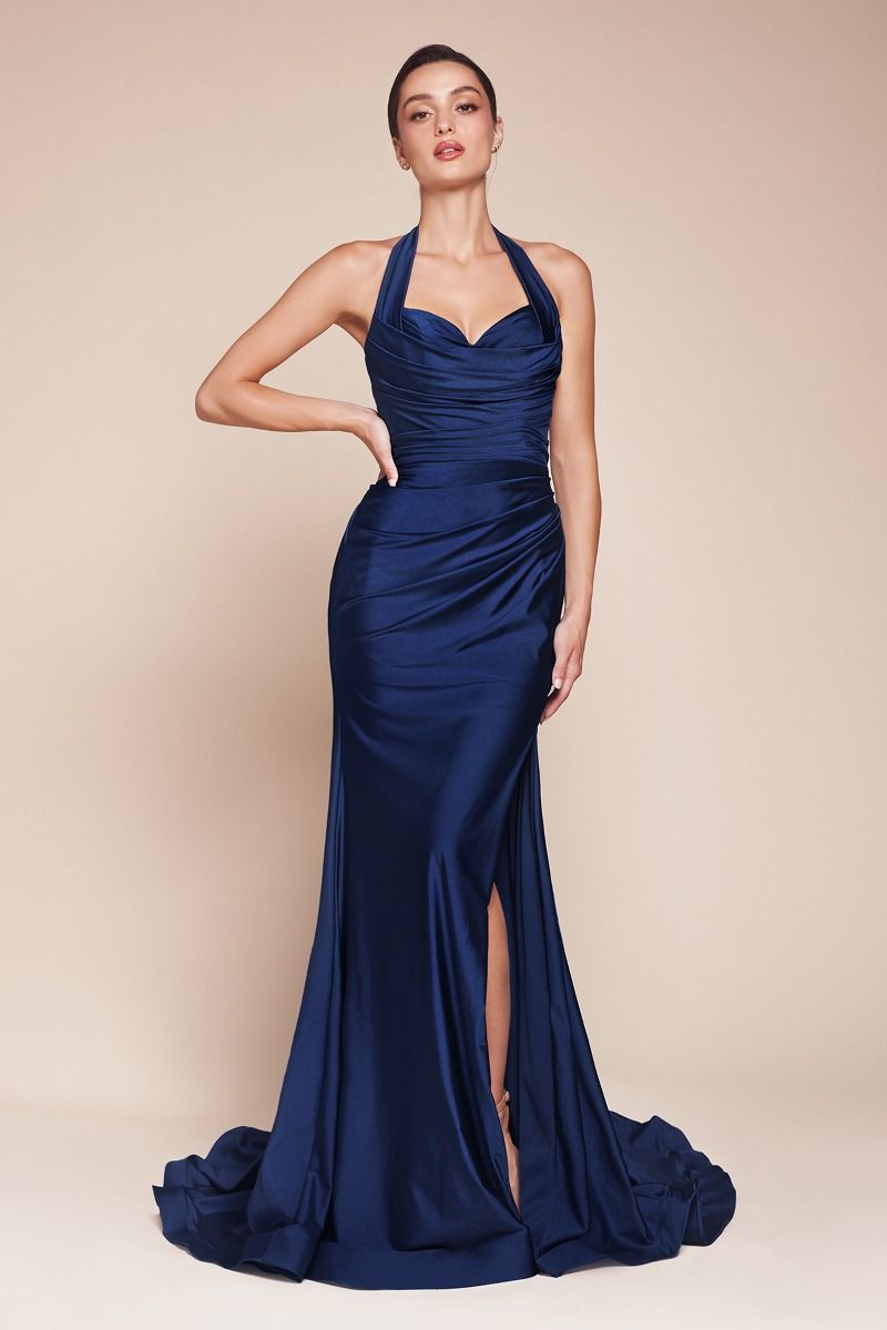 Prom Dresses Satin Prom Long Dress Navy
