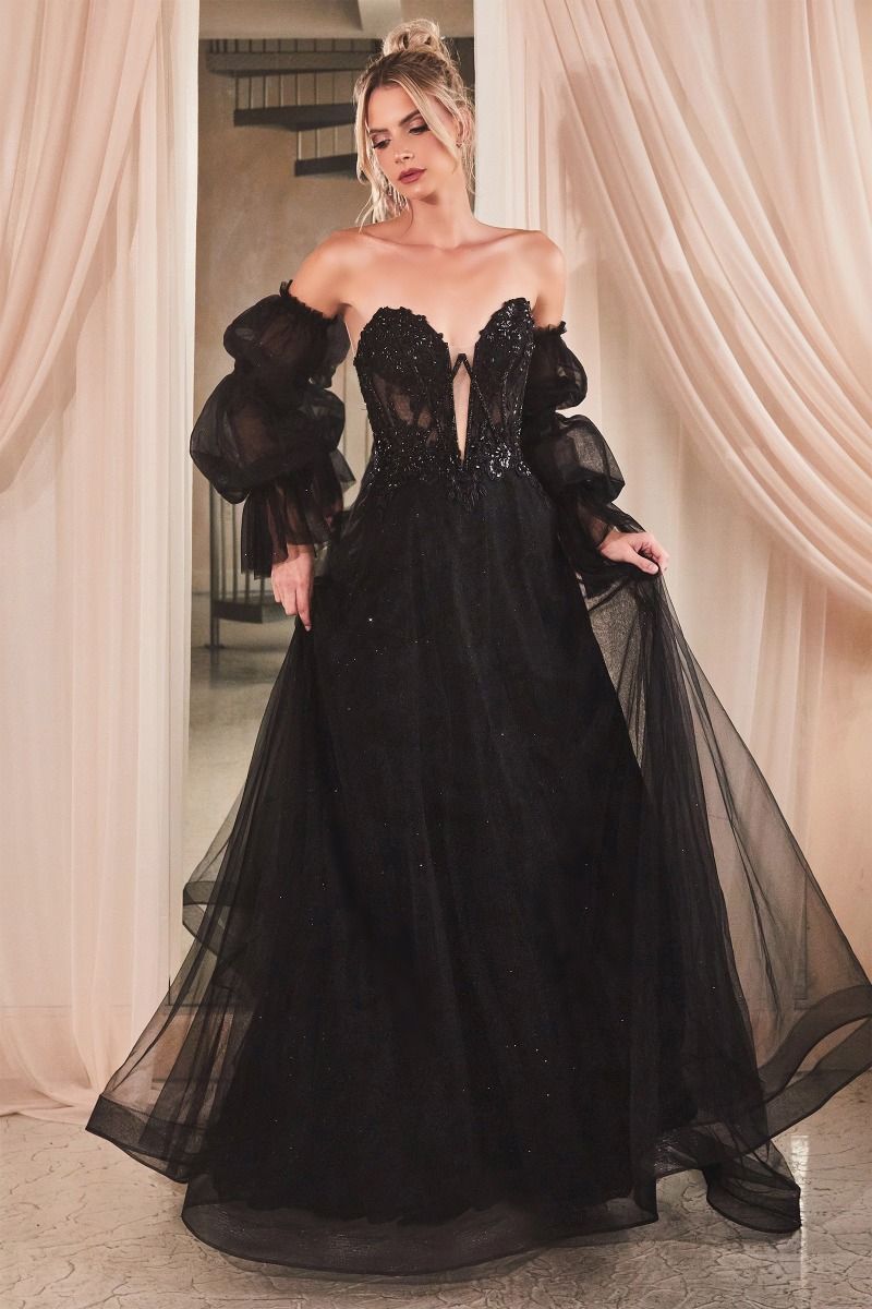 Prom Dresses Beaded Long Formal Ball Gown Fitted Prom Dress Black