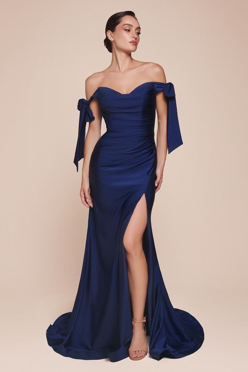 Off-the-Shoulder Floor-Length Satin Occasion Mermaid LaDivine 943