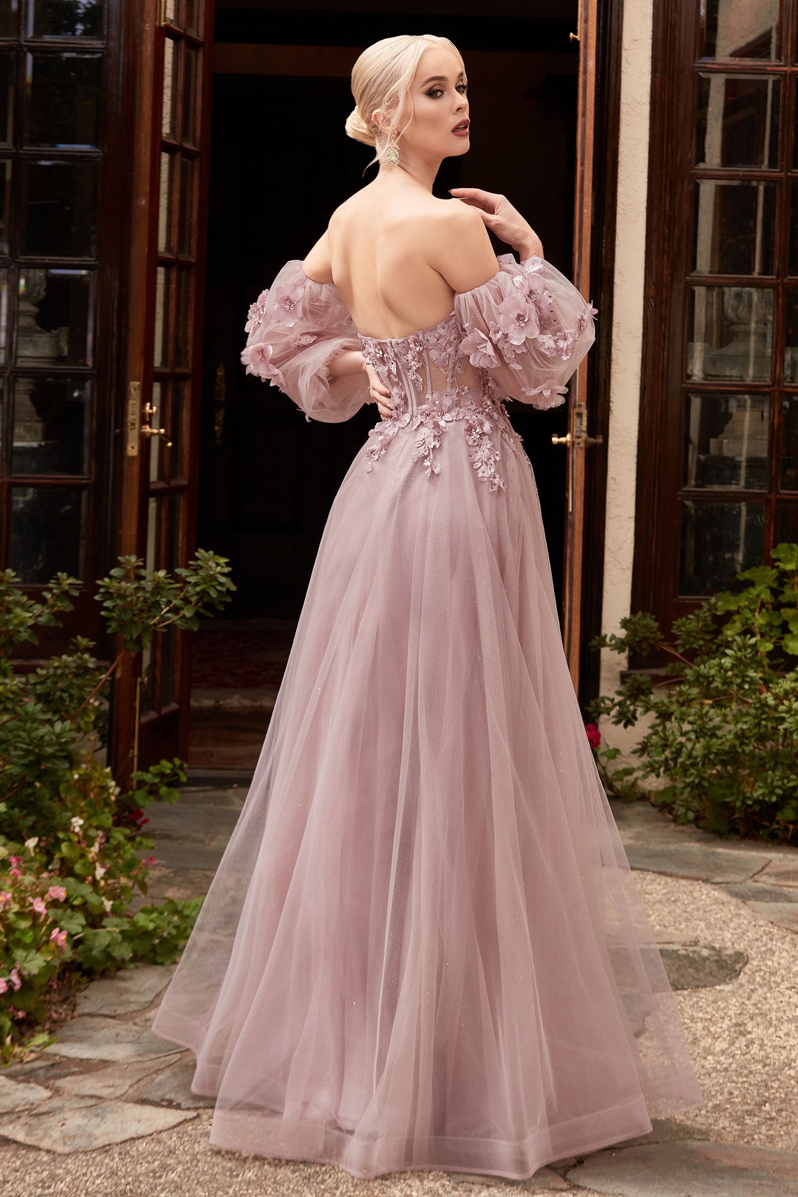 LaDivine CD962 Strapless Long A Line Dress in Mauve