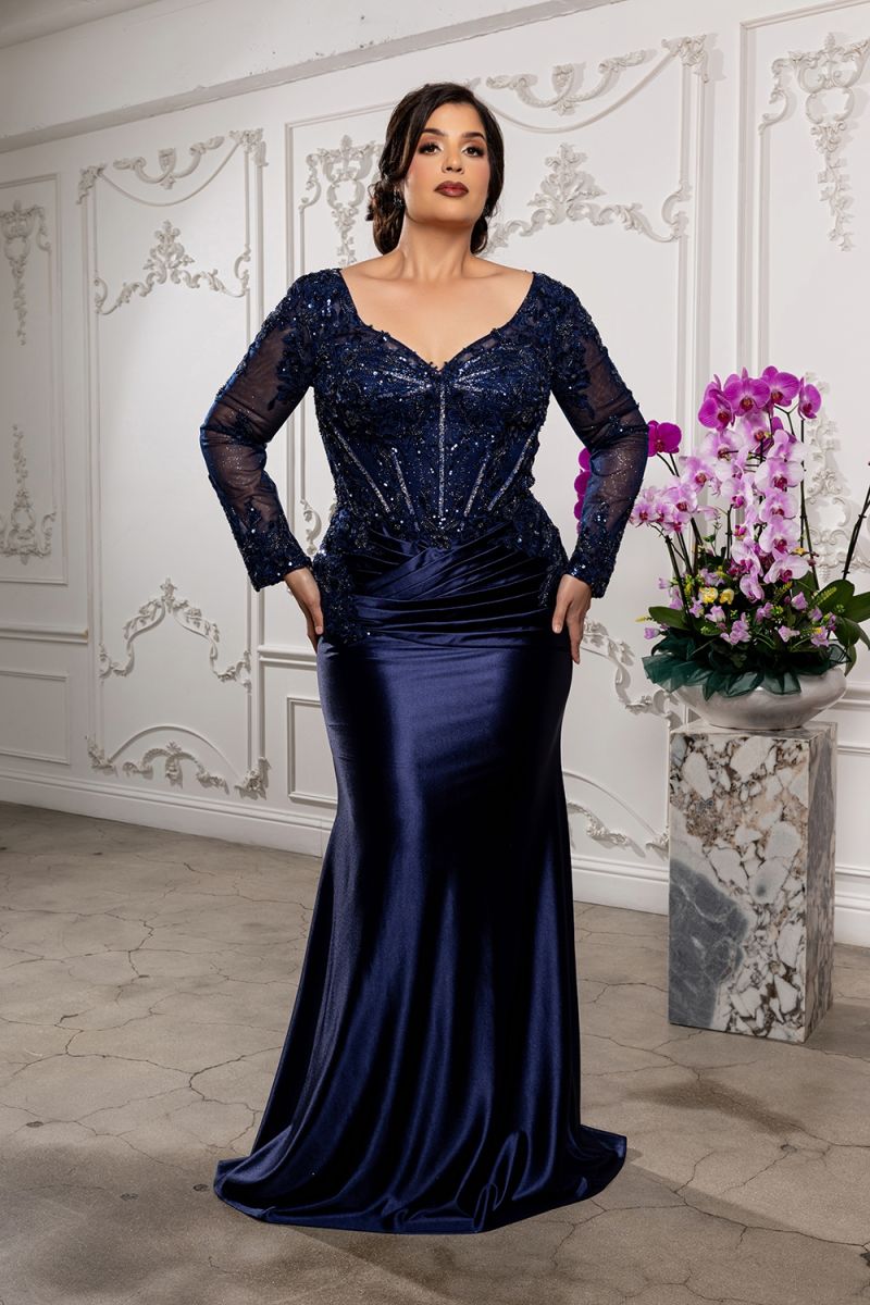 V-Neck Floor-Length Satin Evening Gown Mermaid May Queen 2204