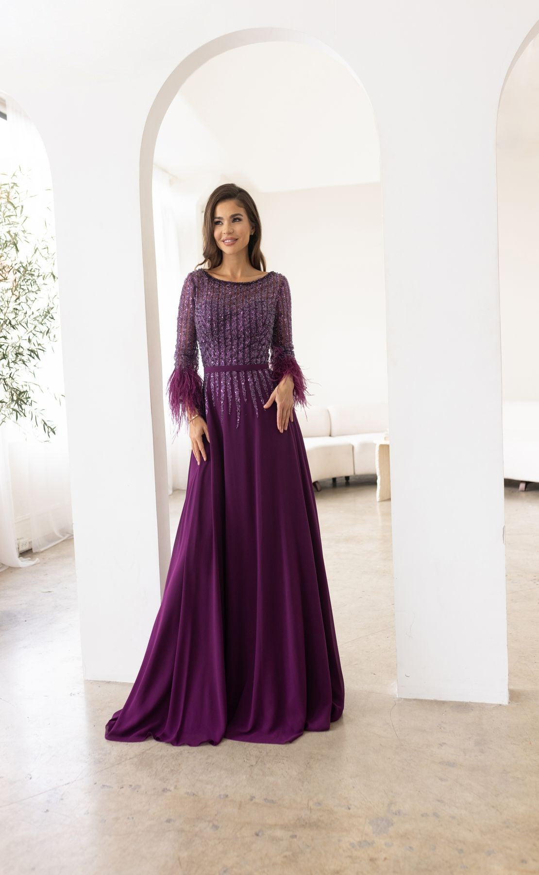 Eggplant Terani Couture 241M2738 Long Evening Formal Mother of the