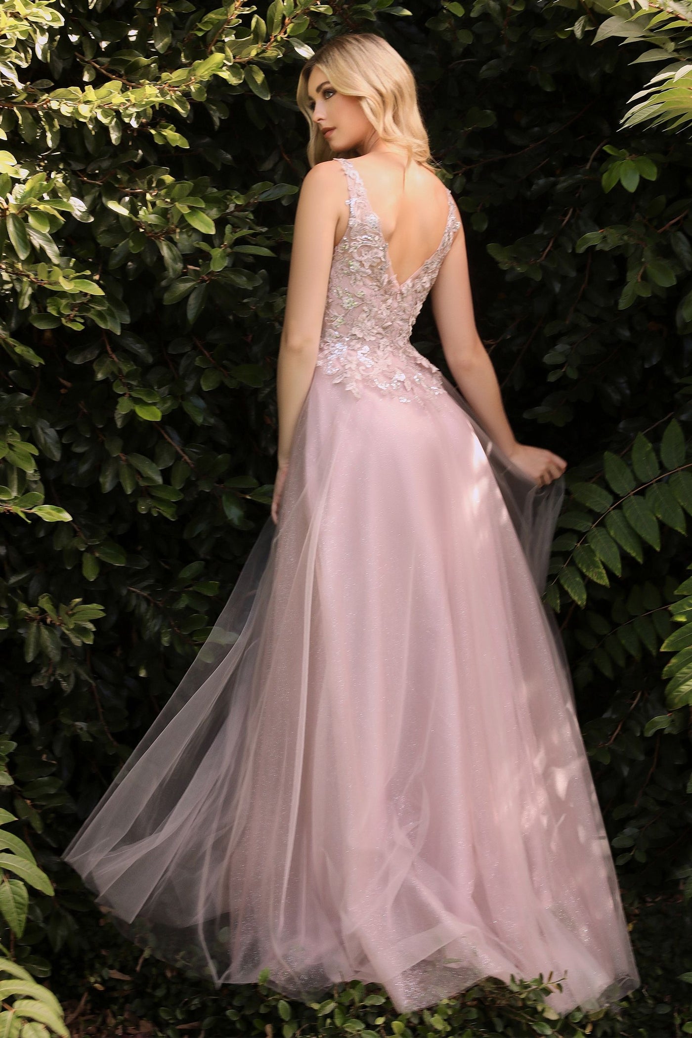 Prom Dresses Long Formal Lace Applique Floral Prom Dress Mauve