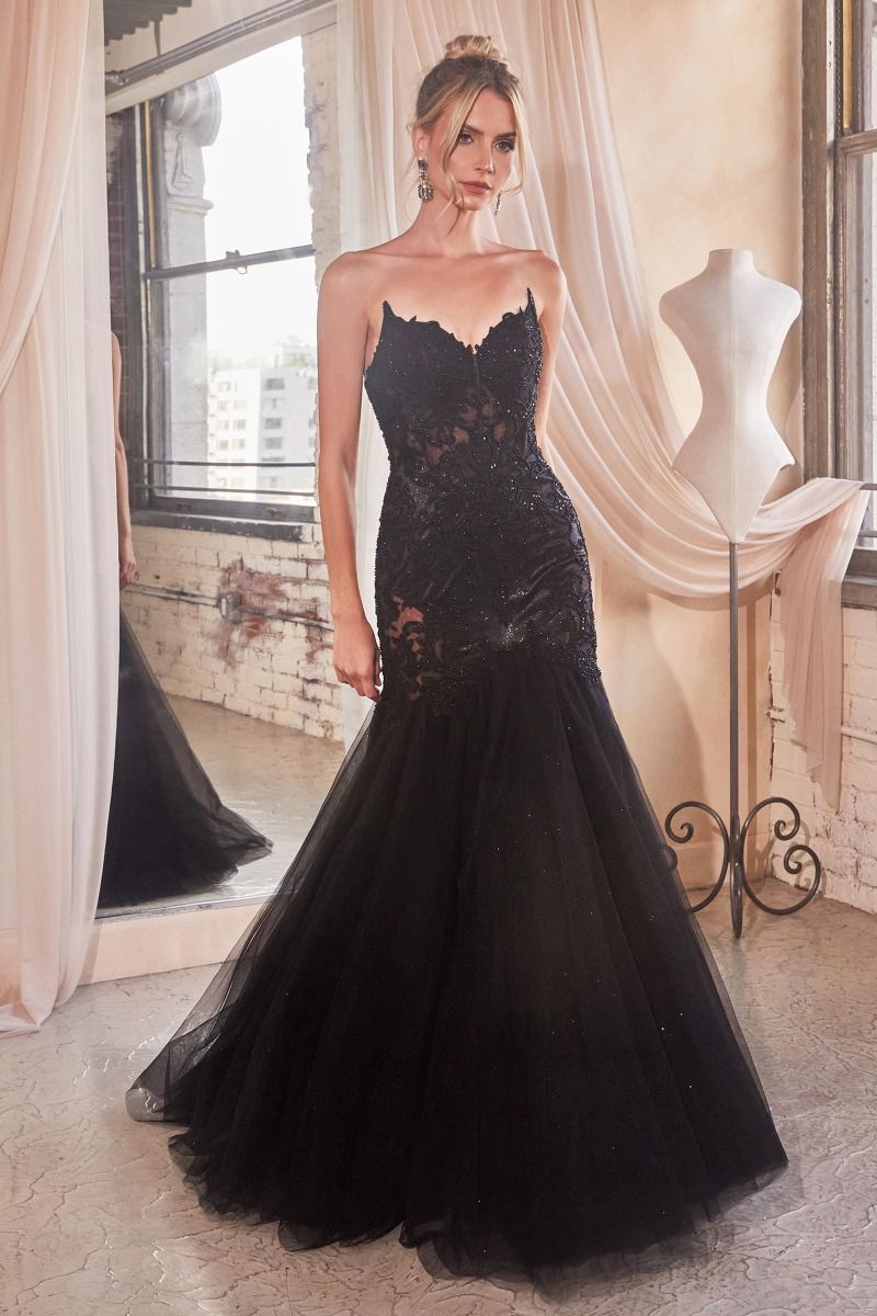 Prom Dresses Long Formal Lace Applique Prom Evening Dress Black