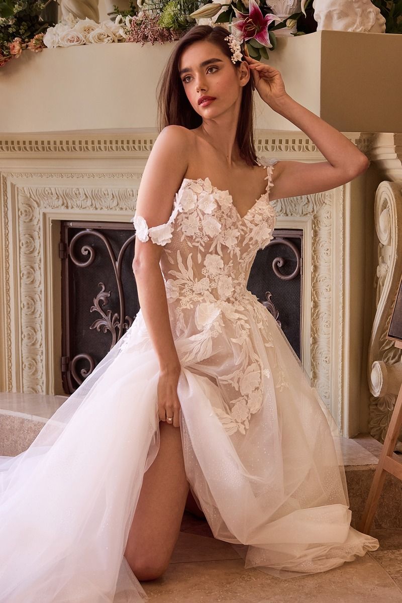 Wedding Dresses Long Bridal Gown A Line Applique Wedding Dress Off White Nude