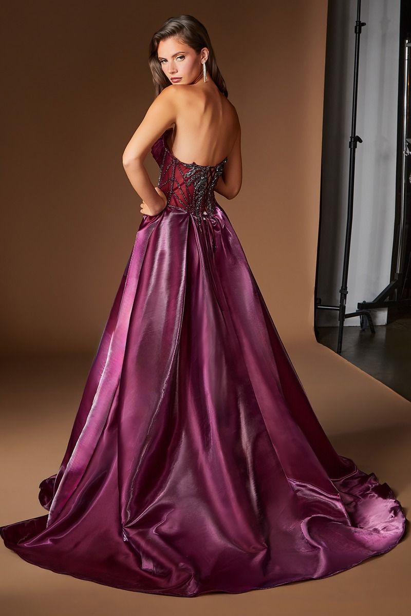 Strapless Curved Neck Floor-Length Satin Occasion Ball Gown LaDivine S568