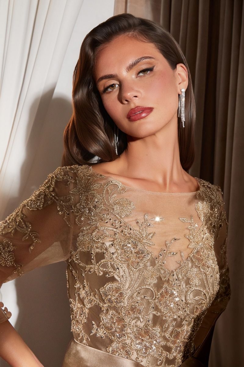 Illusion Floor-Length Satin Occasion Ball Gown LaDivine S569