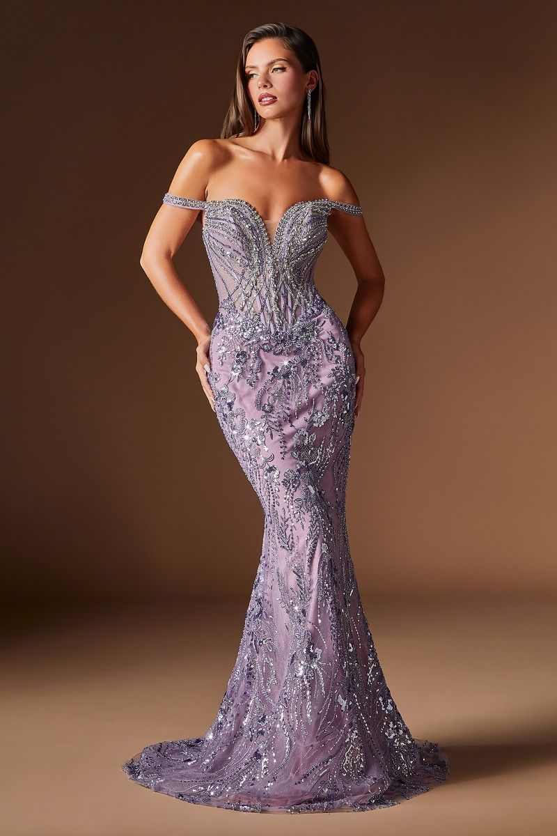 Off-the-Shoulder Floor-Length Tulle Prom Mermaid LaDivine S570