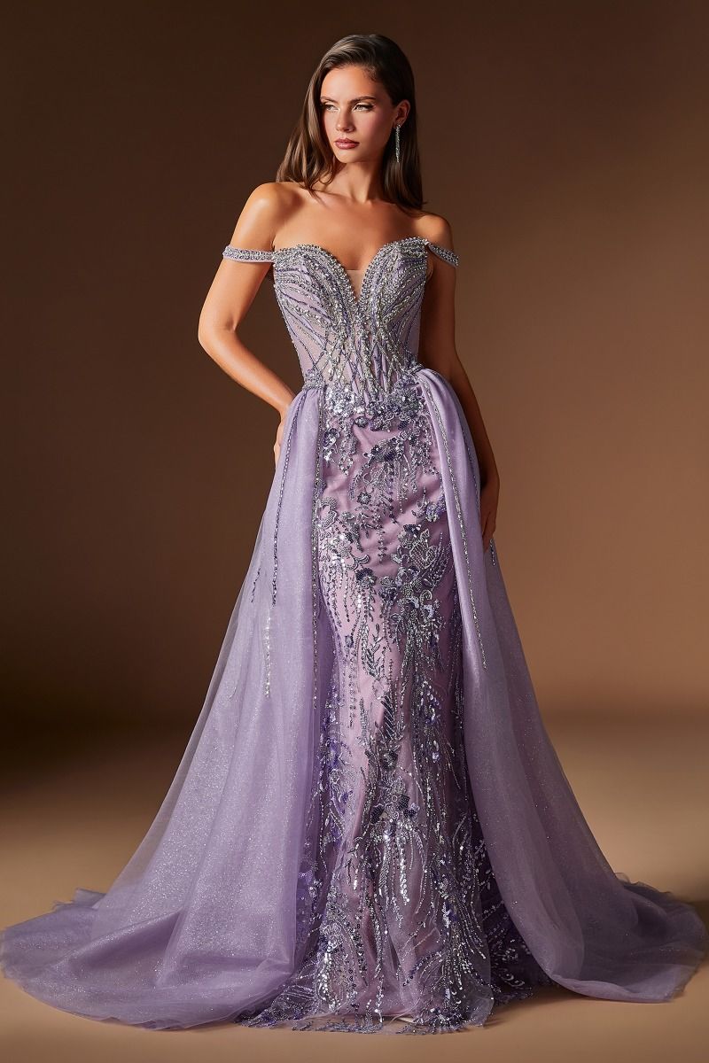 Off-the-Shoulder Floor-Length Tulle Prom Mermaid LaDivine S570