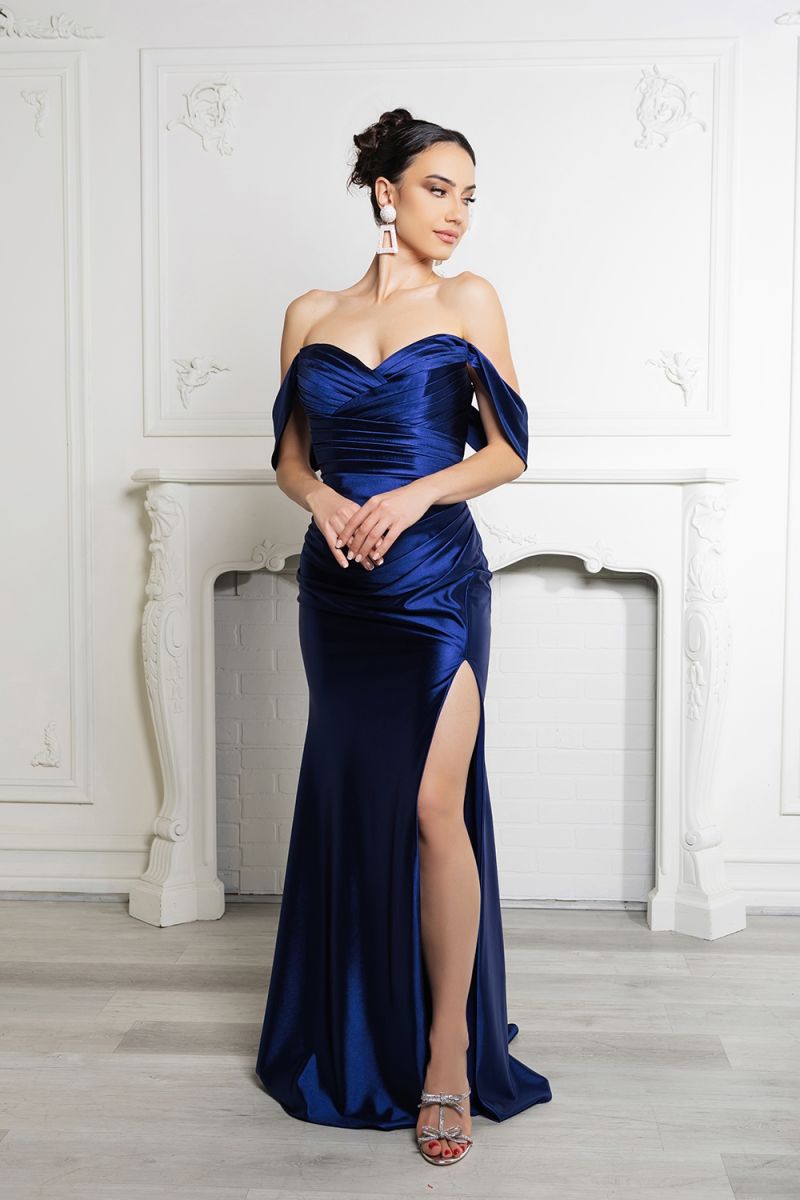 Off-the-Shoulder Floor-Length with Train Satin Prom Mermaid/Trumpet May Queen 2138