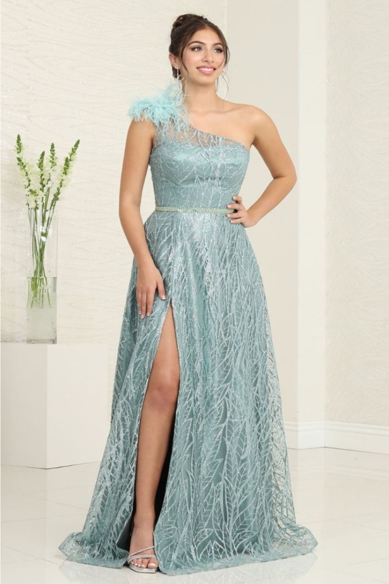 One-Shoulder Floor-Length Lace Prom A-Line May Queen 2024