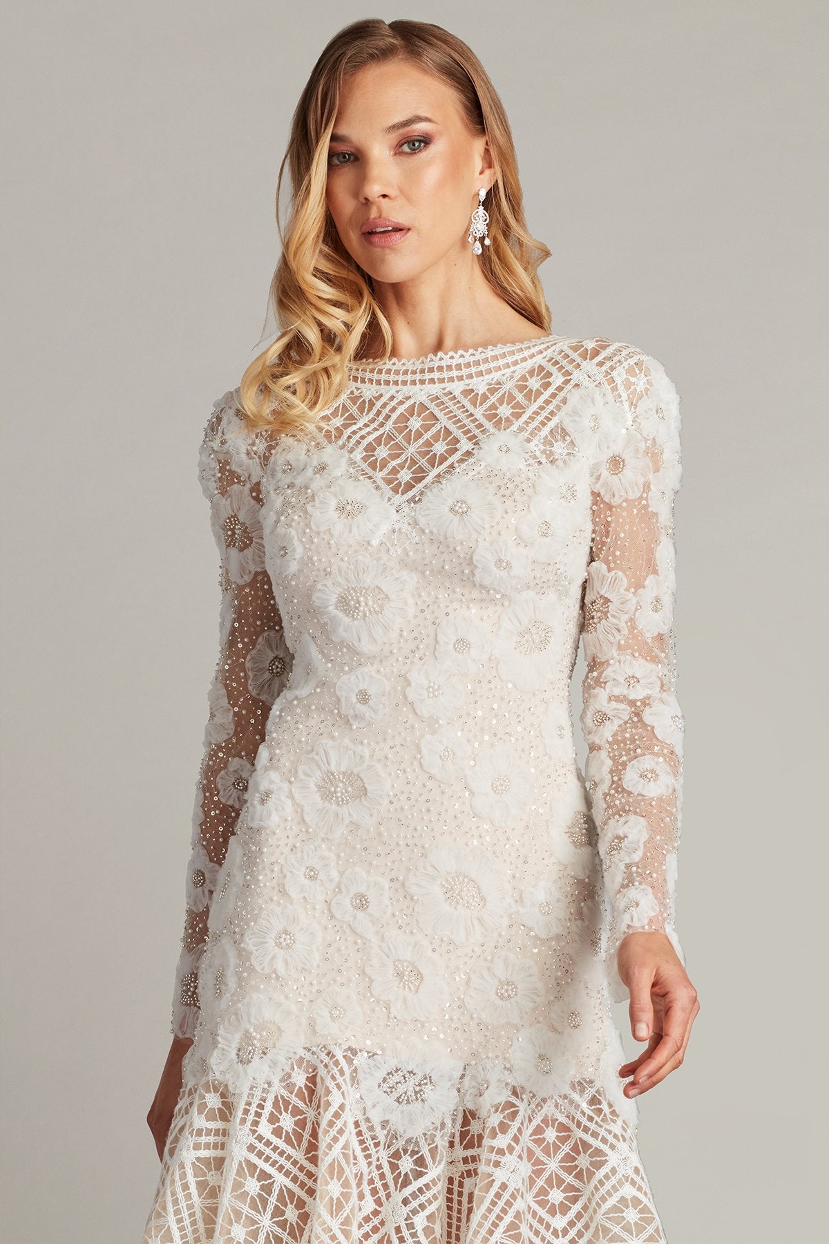 Cocktail Dresses Short Long Sleeve Fitted Lace Cocktail Dress Ivory Petal
