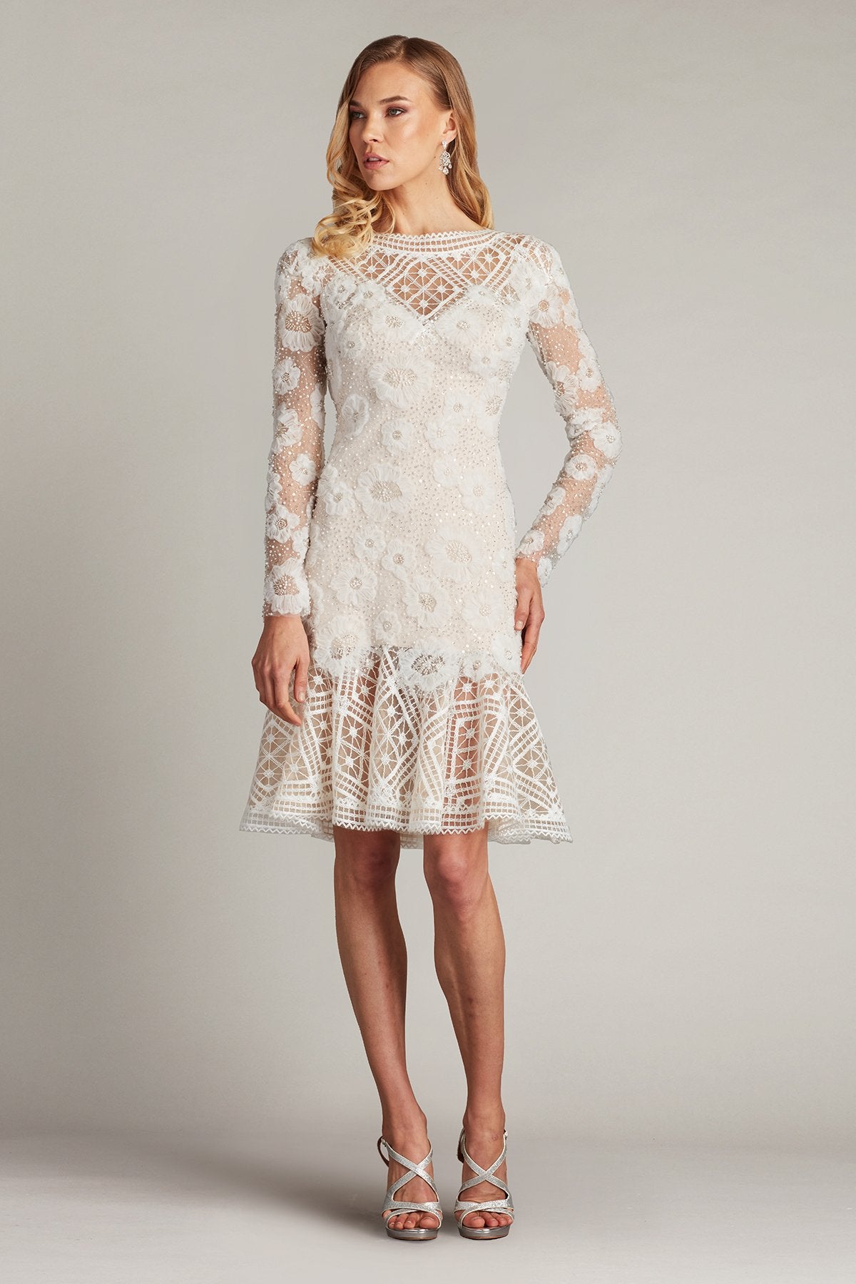 Cocktail Dresses Short Long Sleeve Fitted Lace Cocktail Dress Ivory Petal