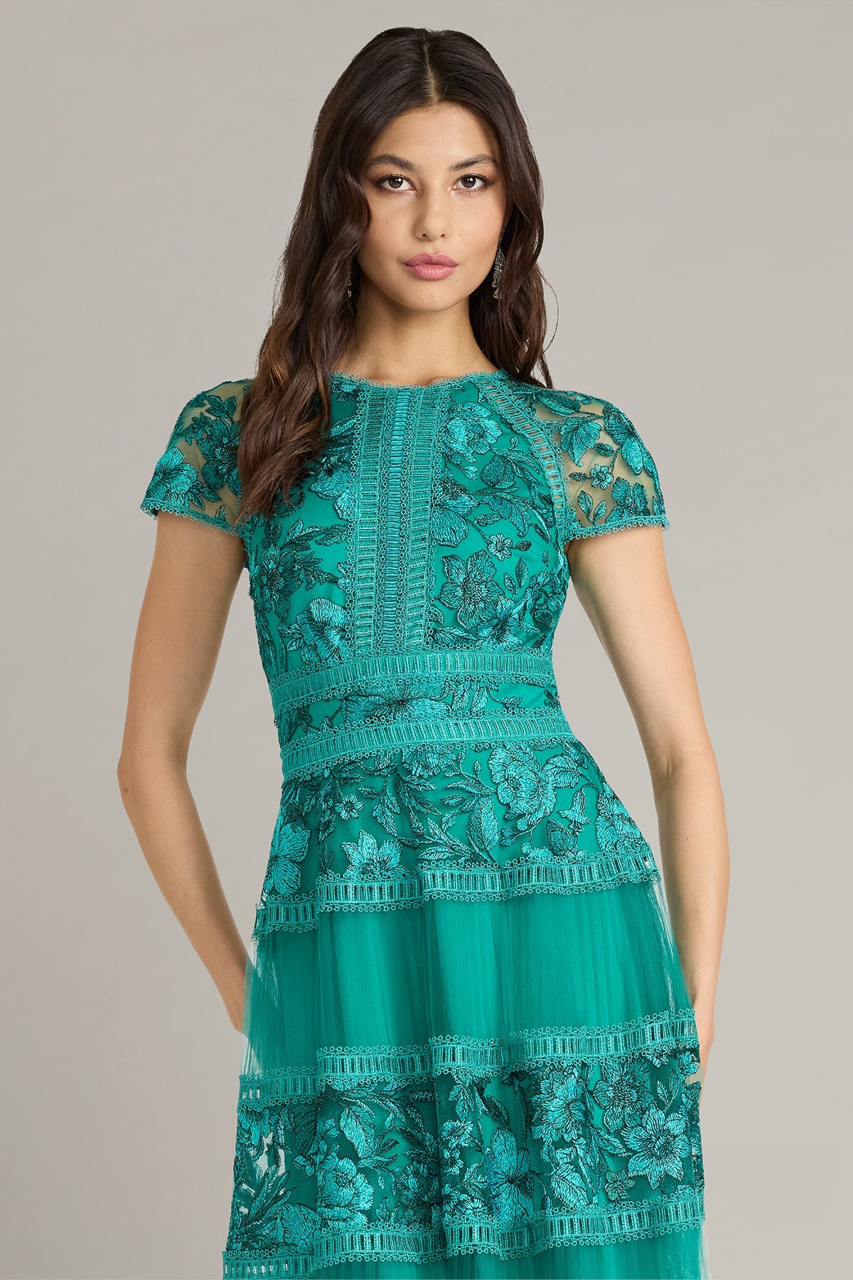 Crew/High-Neck Tea-Length Tulle Formal A-Line Tadashi Shoji CGV25752MD