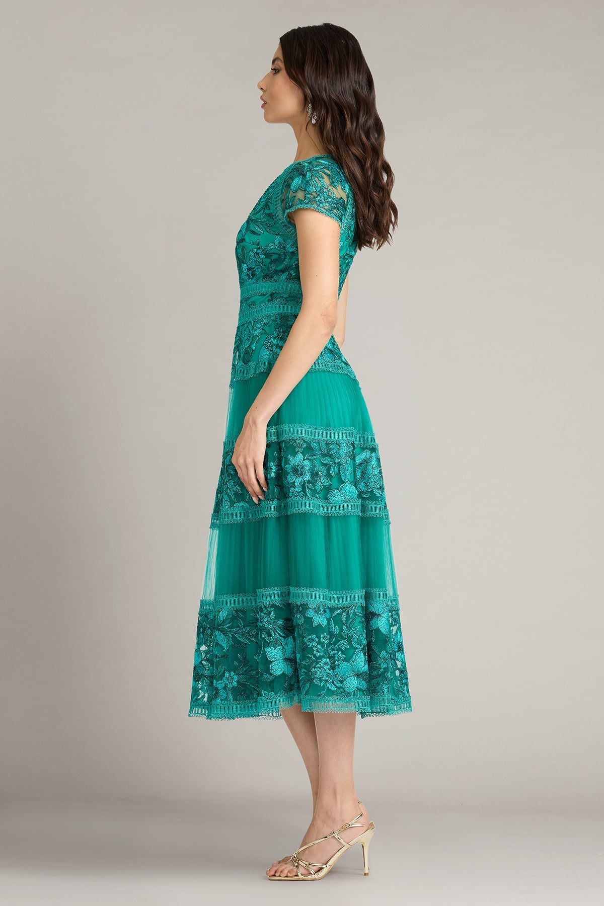 Crew/High-Neck Tea-Length Tulle Formal A-Line Tadashi Shoji CGV25752MD