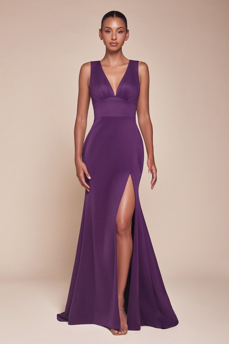 Formal Dresses Fitted Slit Long Formal Evening Gown Eggplant