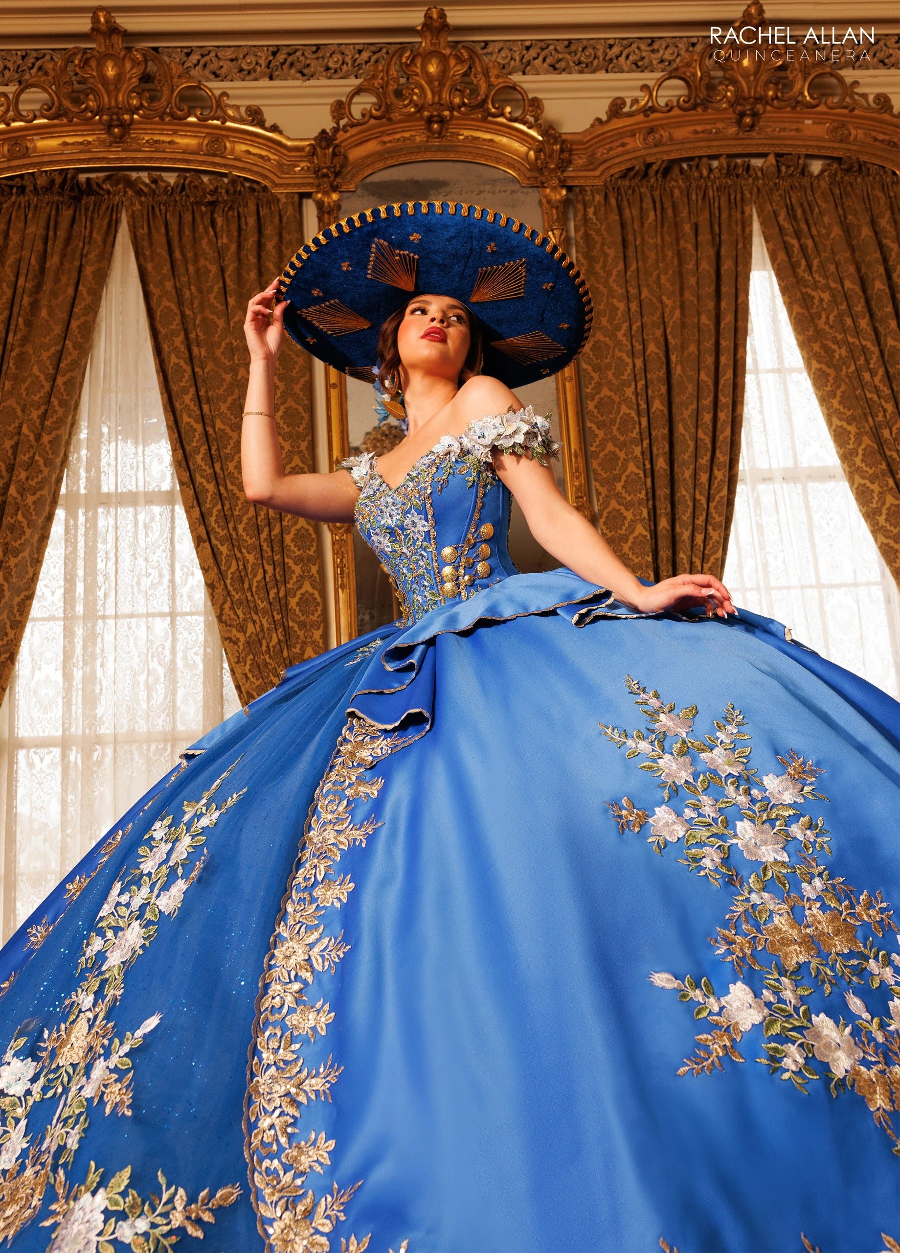 Off-the-Shoulder Floor-Length with T in Satin Quinceañe Ball Gown Rachel Allan RQ5020