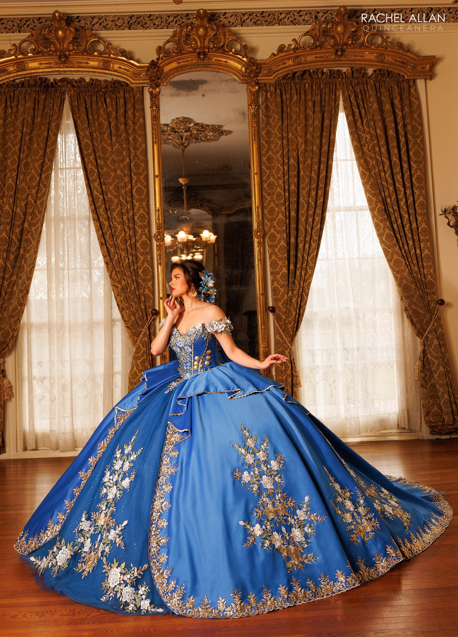 Off-the-Shoulder Floor-Length with T in Satin Quinceañe Ball Gown Rachel Allan RQ5020