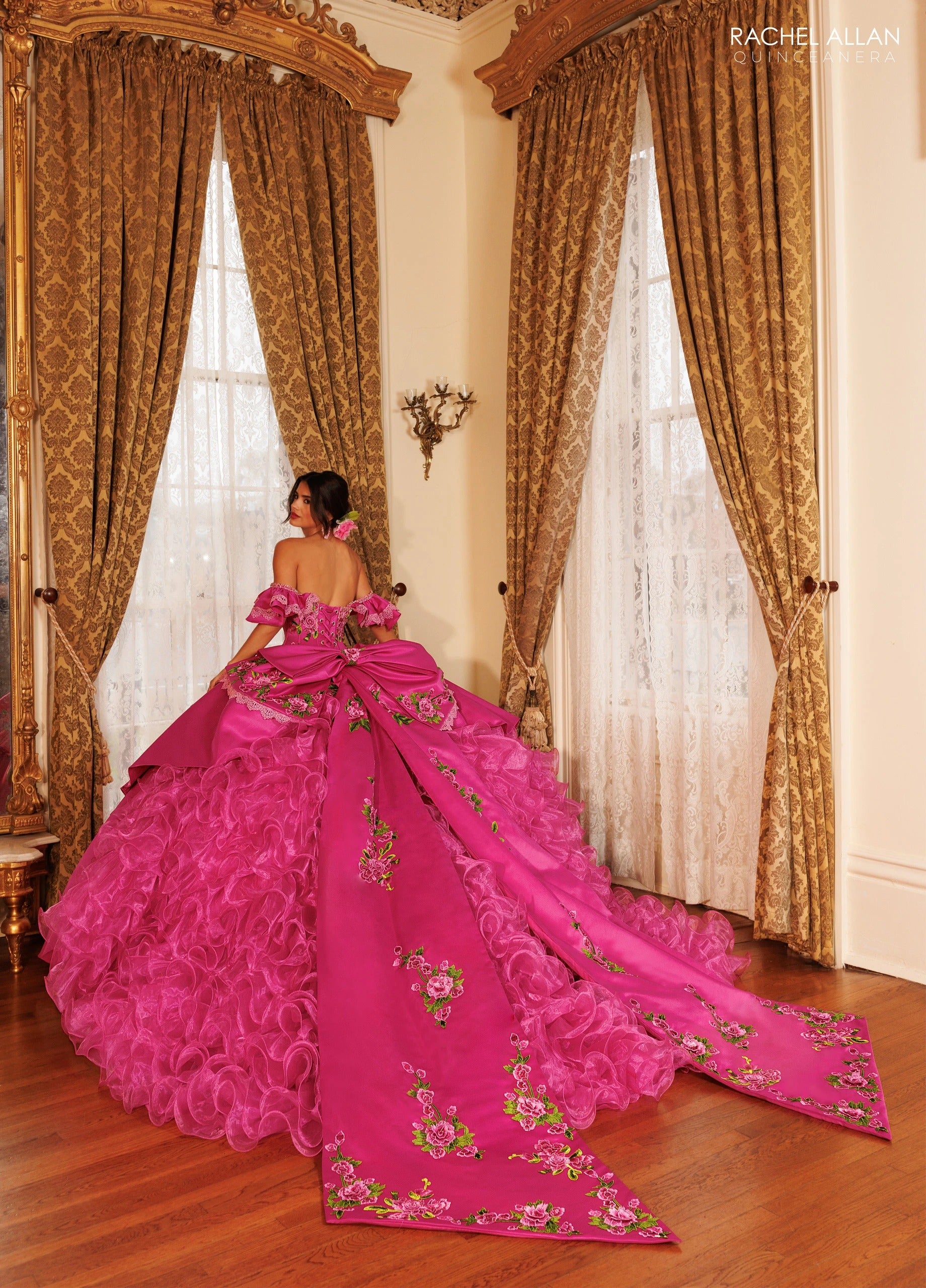Off-the-Shoulder Floor-Length with T in Satin Quinceañe Ball Gown Rachel Allan RQ5021
