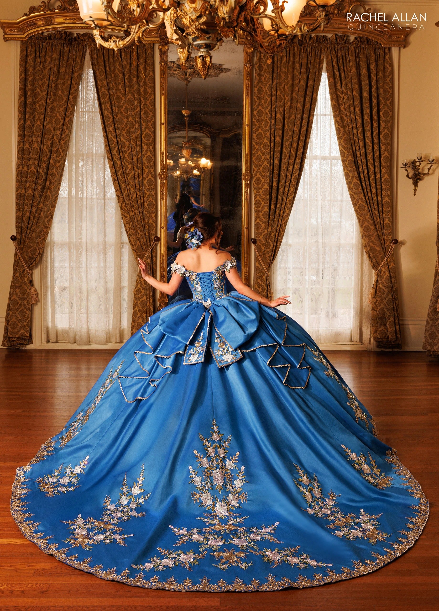 Off-the-Shoulder Floor-Length with T in Satin Quinceañe Ball Gown Rachel Allan RQ5020