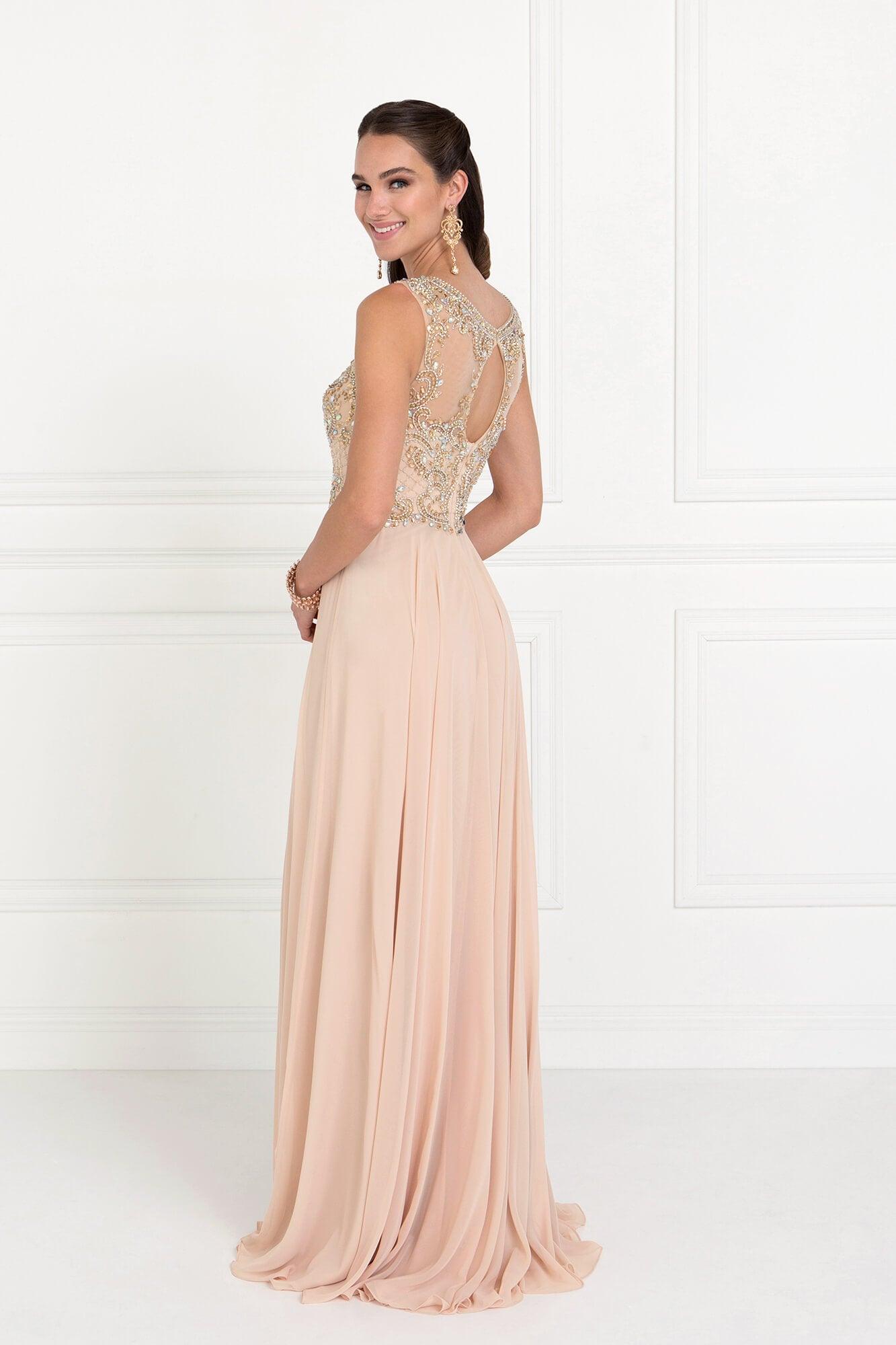 Chiffon Illusion Sweetheart Long Prom Dress - The Dress Outlet Elizabeth K