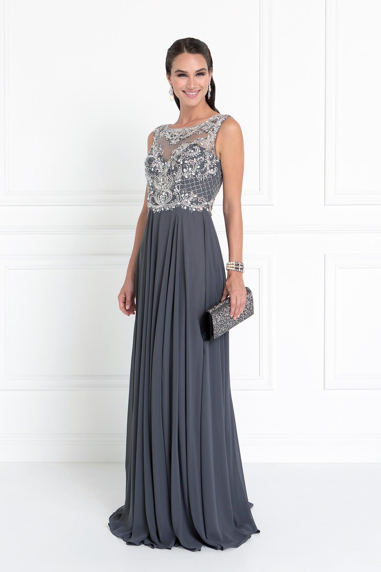 Chiffon Illusion Sweetheart Long Prom Dress - The Dress Outlet Elizabeth K