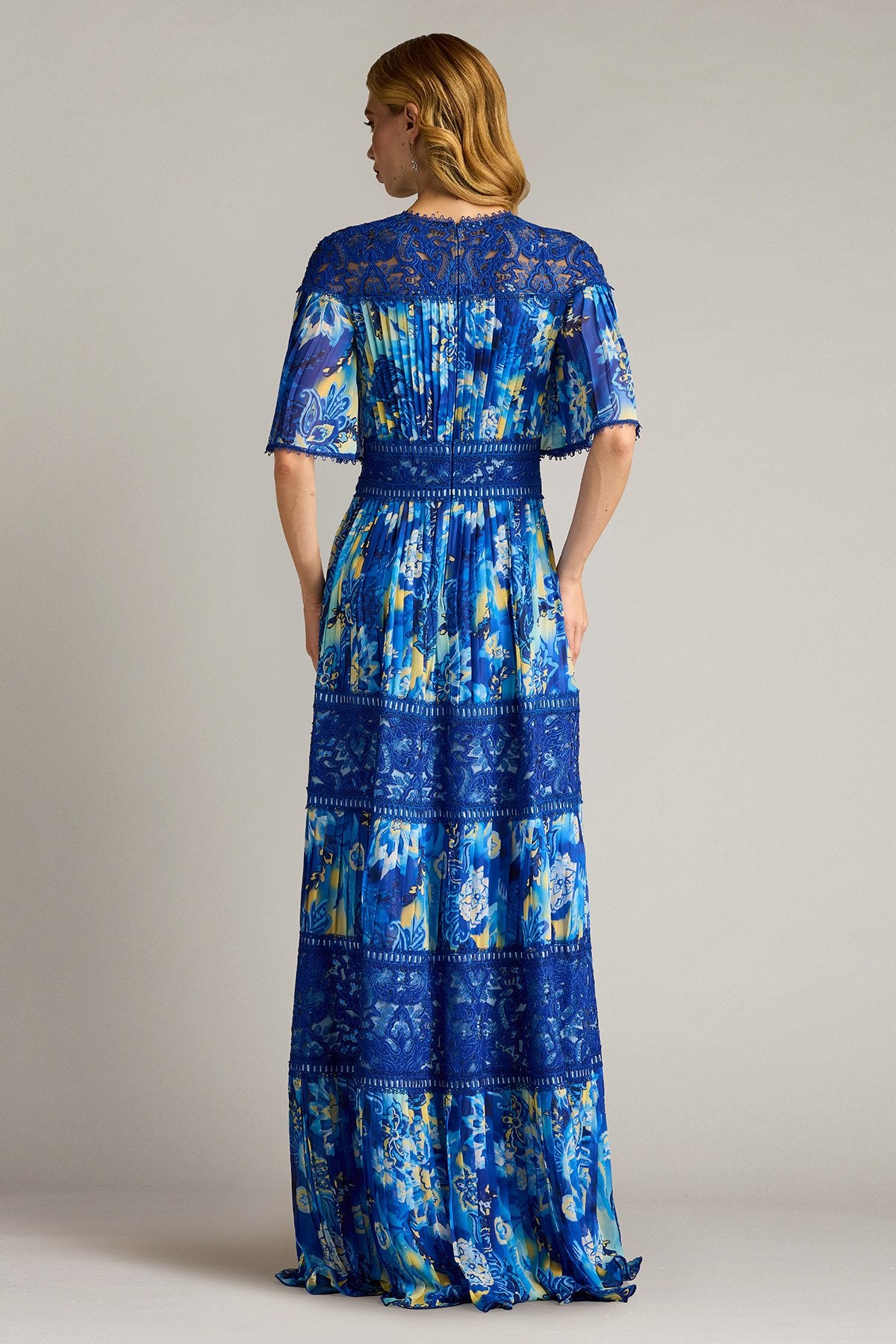 Formal Dresses Long Floral Pleated Formal Dress Mystic Blue