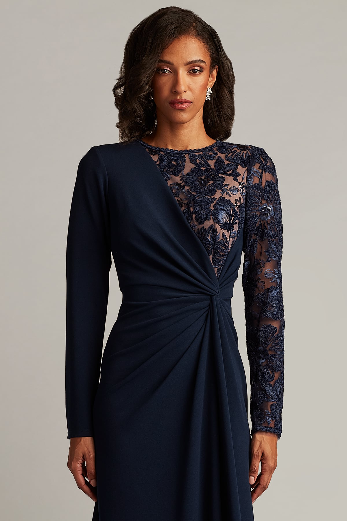 Mother of the Bride Dresses Formal Long Sleeve Lace Mother of the Bride Dress Tadashi Shoji CHT25390L Navy/Nude