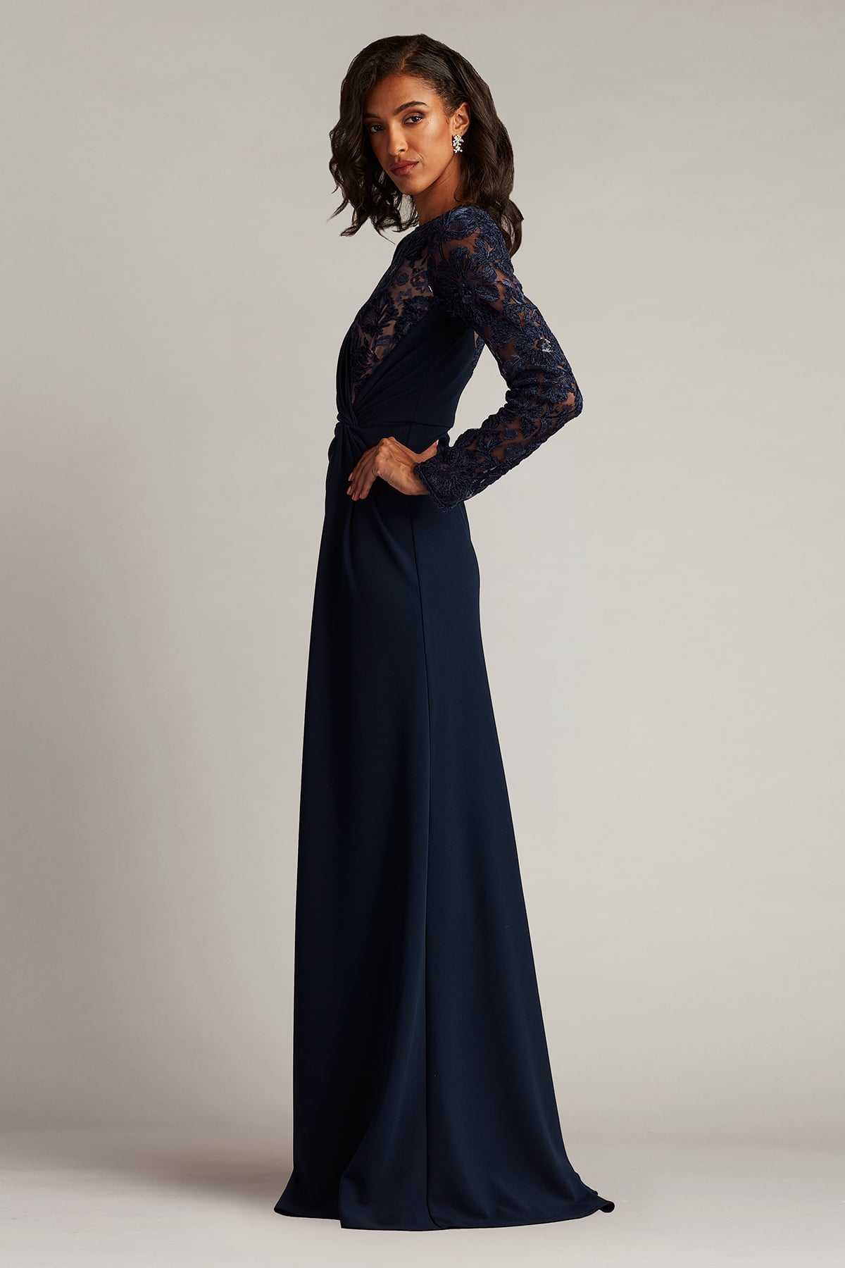Mother of the Bride Dresses Formal Long Sleeve Lace Mother of the Bride Dress Tadashi Shoji CHT25390L Navy/Nude