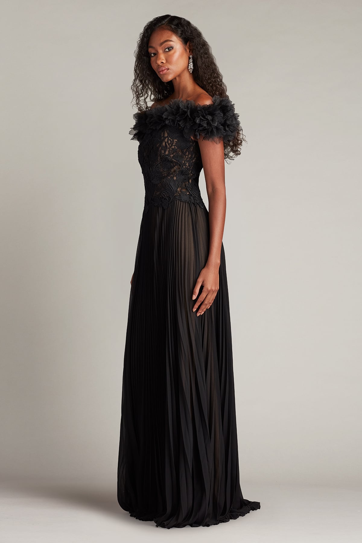 Formal Dresses 3D Floral Long Formal Evening Dress Black/Nude