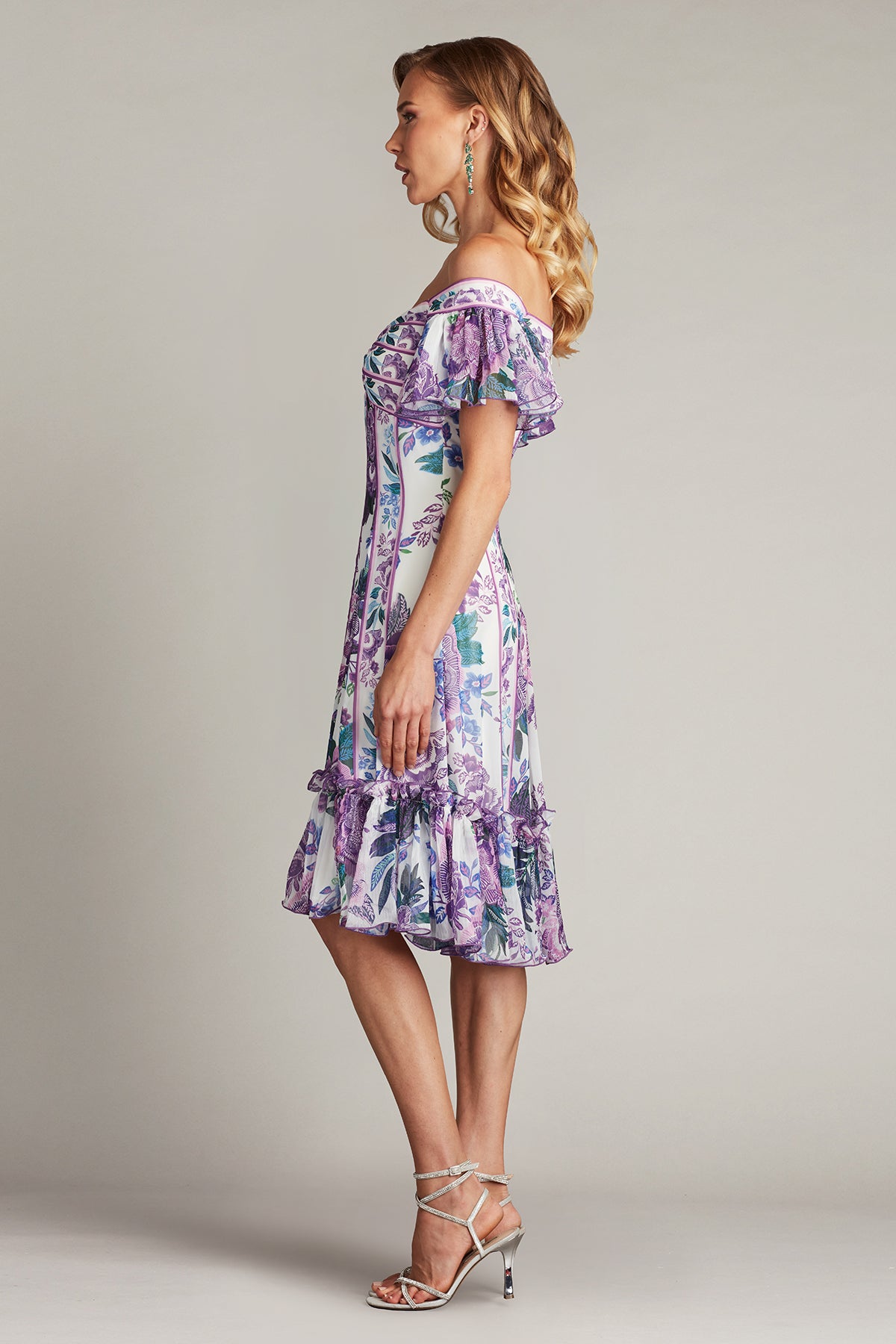Cocktail Dresses Short Printed Floral Cocktail Dress White Purple Floral