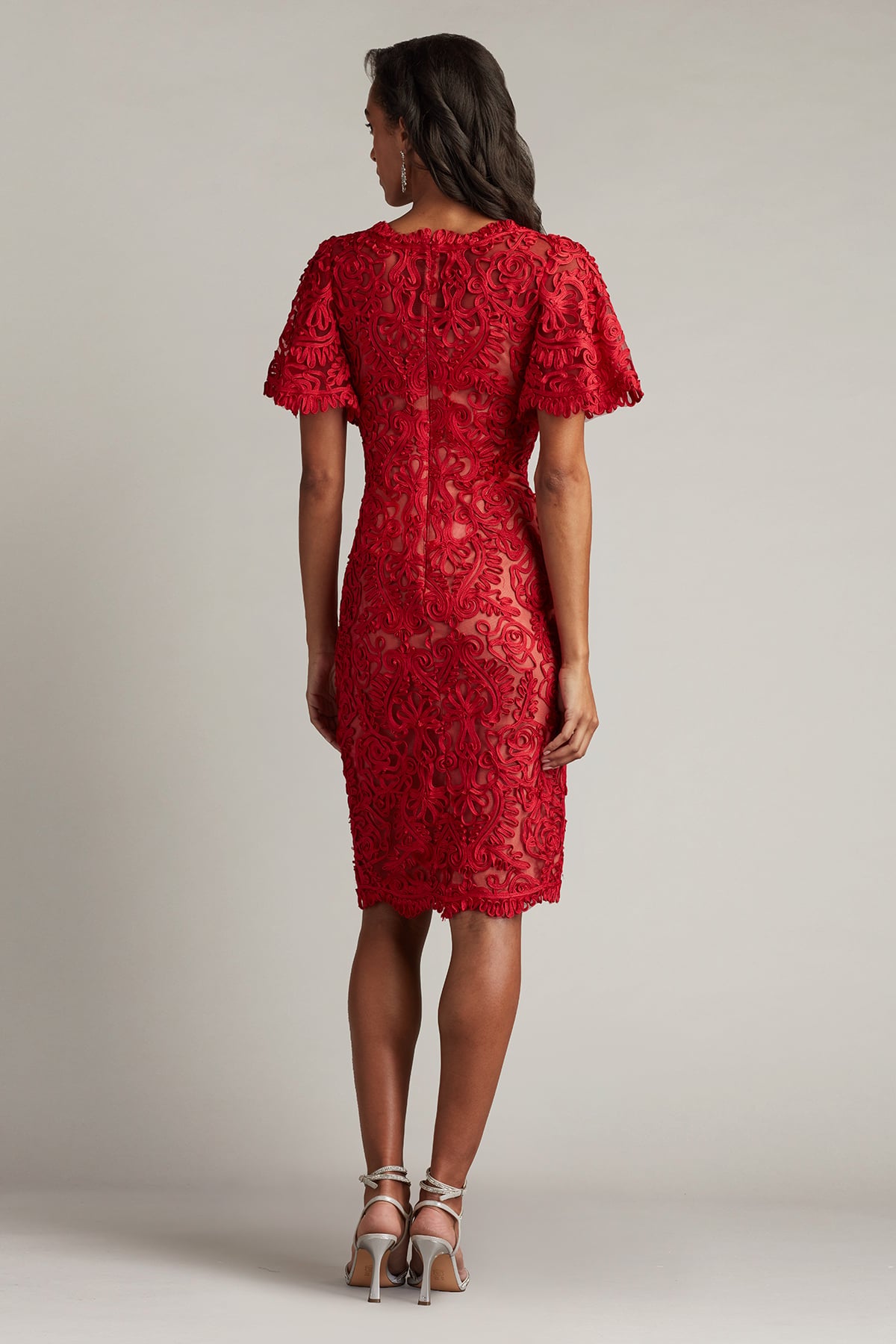 Cocktail Dresses Short Lace Fitted Cocktail Dress Cherry Nude