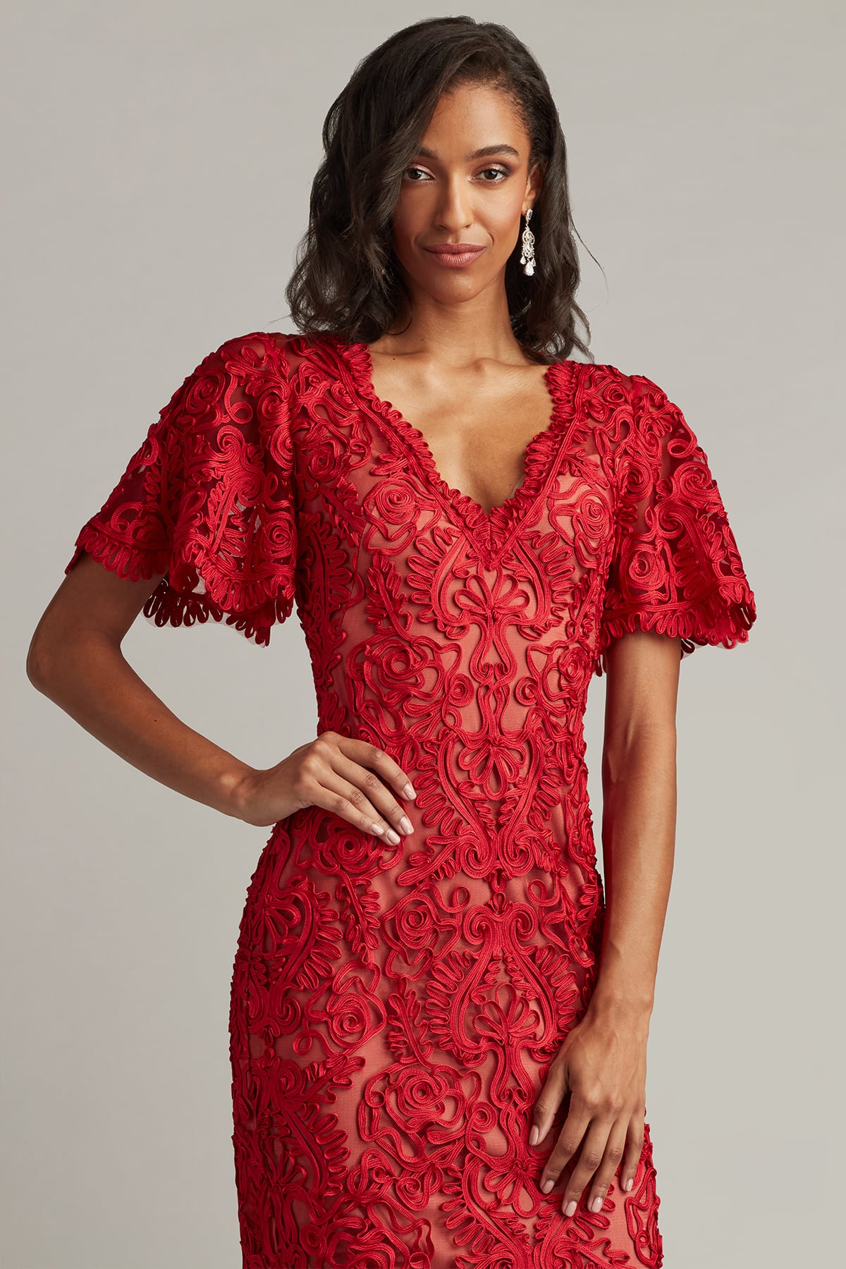 Cocktail Dresses Short Lace Fitted Cocktail Dress Cherry Nude