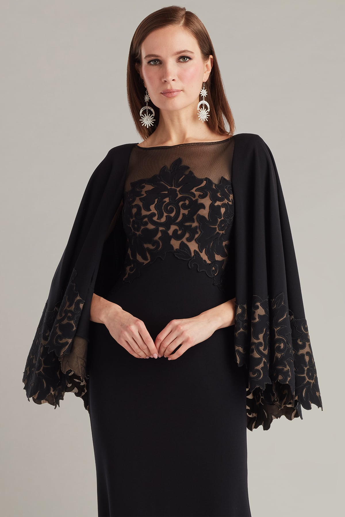 Mother of the Bride Dresses Long Sleeve Formal Mermaid Mother of the Bride Dress Tadashi Shoji CIN25506L Black/Nude