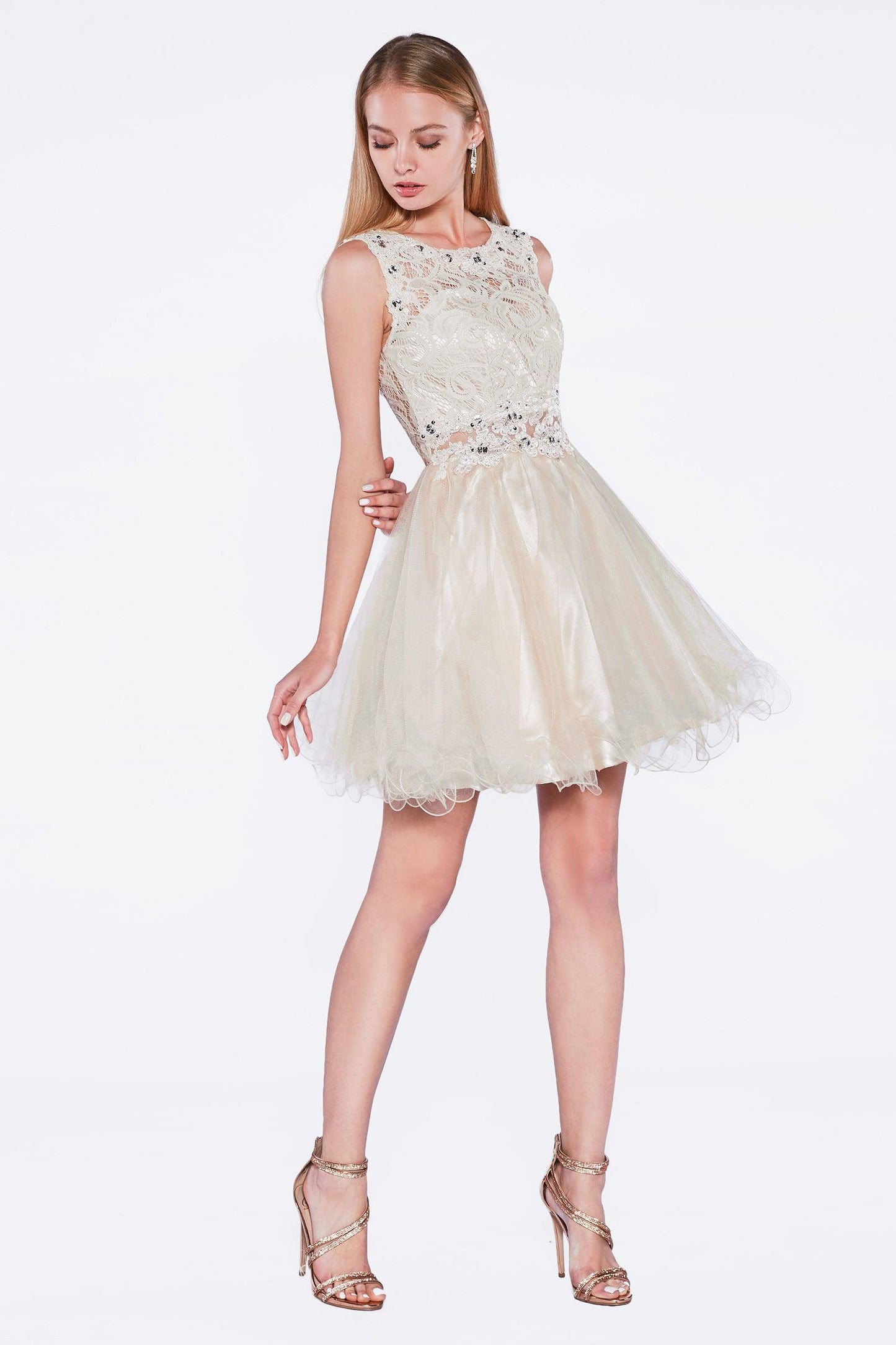 Homecoming Short Dress Beaded Lace Cocktail Prom - The Dress Outlet Cinderella Divine