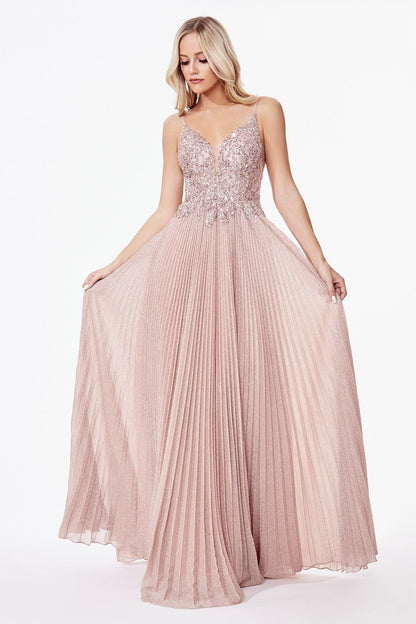 Long Formal Spaghetti Strap Pleated Prom Dress - The Dress Outlet Cinderella Divine