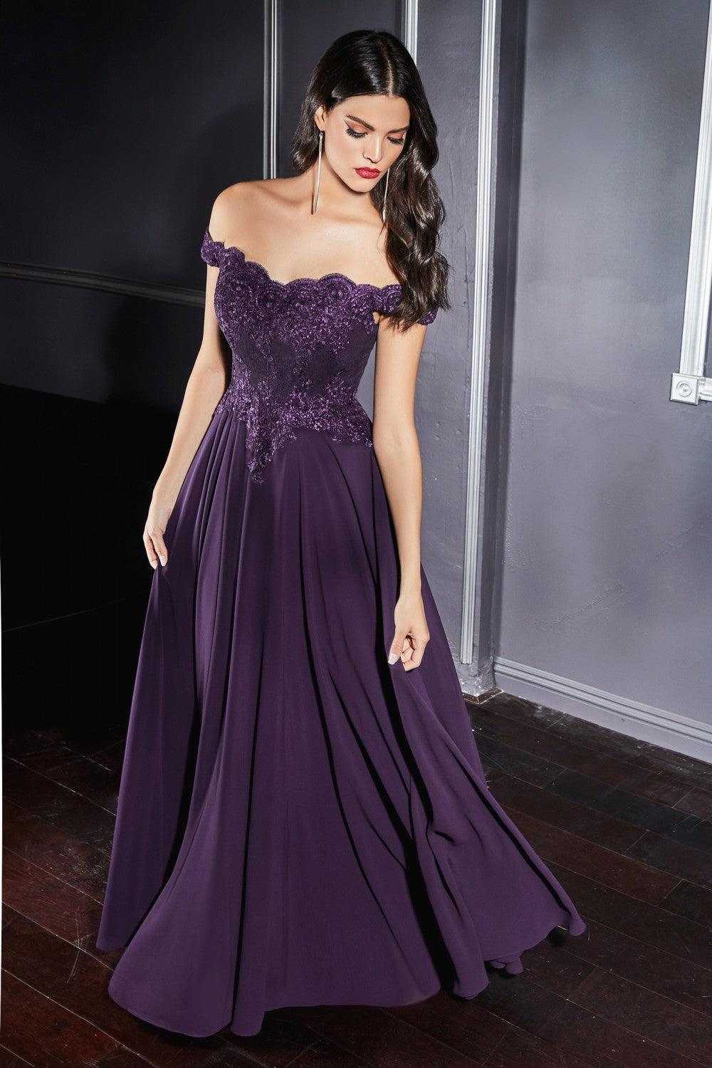 Prom Long Formal Off Shoulder Evening Lace Dress Eggplant