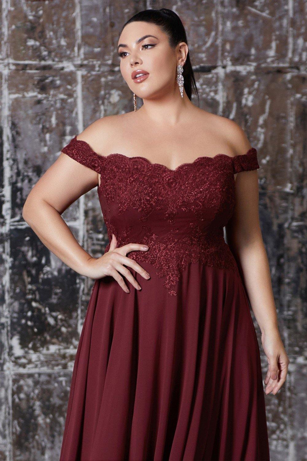 Prom Long Formal Off Shoulder Evening Lace Dress Dark Burgundy