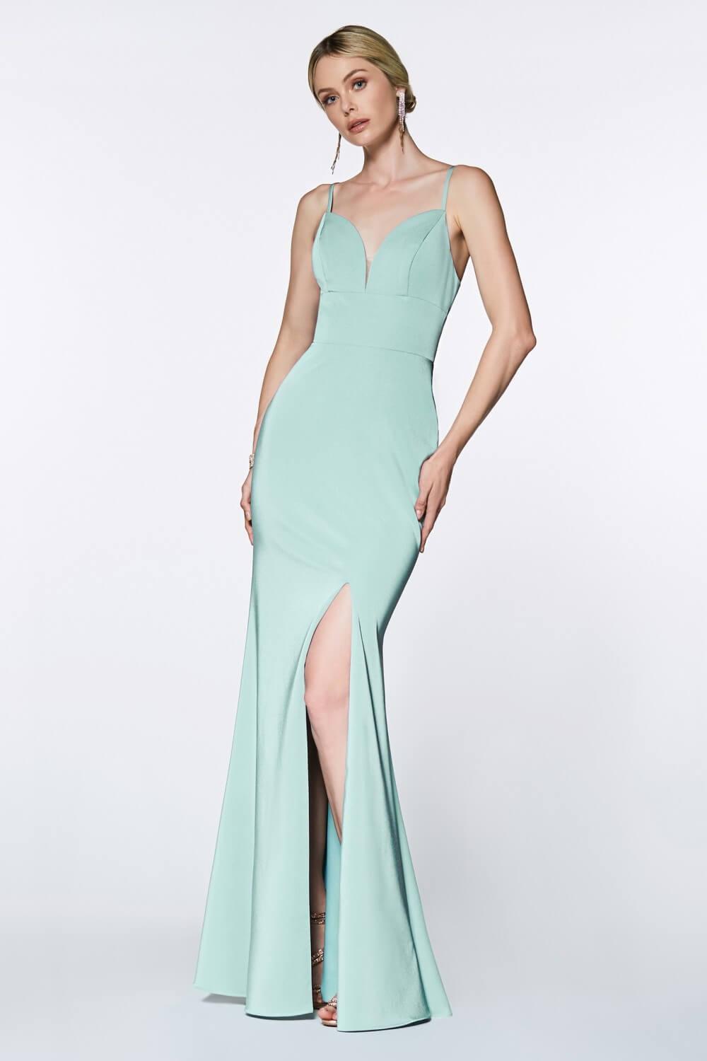 Long Sleeveless V Neck High Slit Prom Dress Evening Gown
