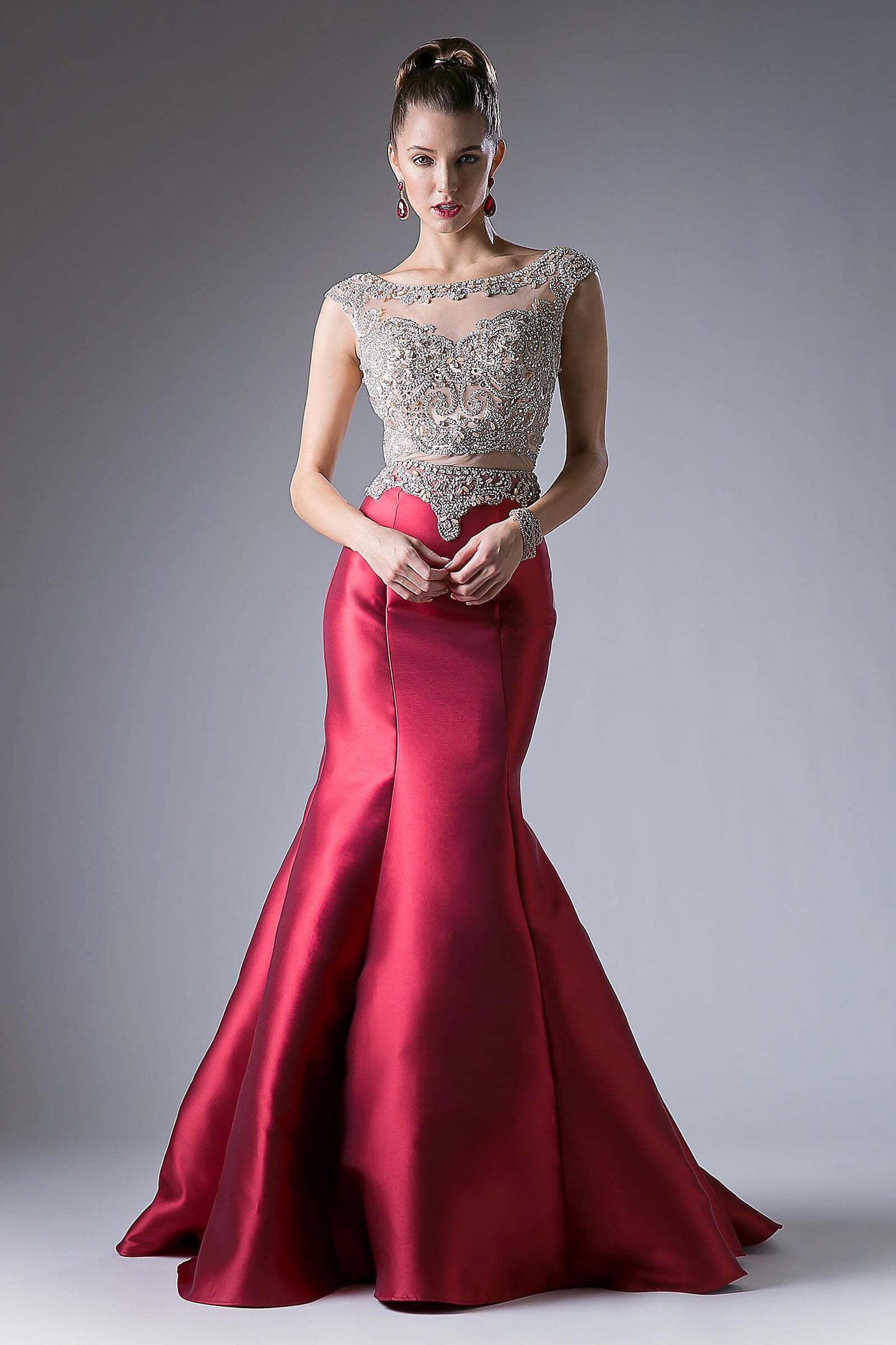 Prom Long Cap Sleeve Mermaid Evening Dress - The Dress Outlet Cinderella Divine